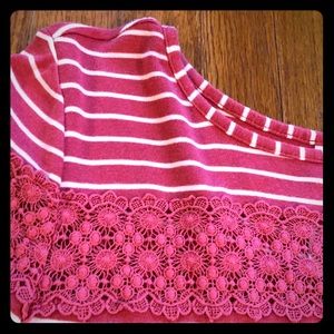Striped Red and White Top with Lace Detail, sz M